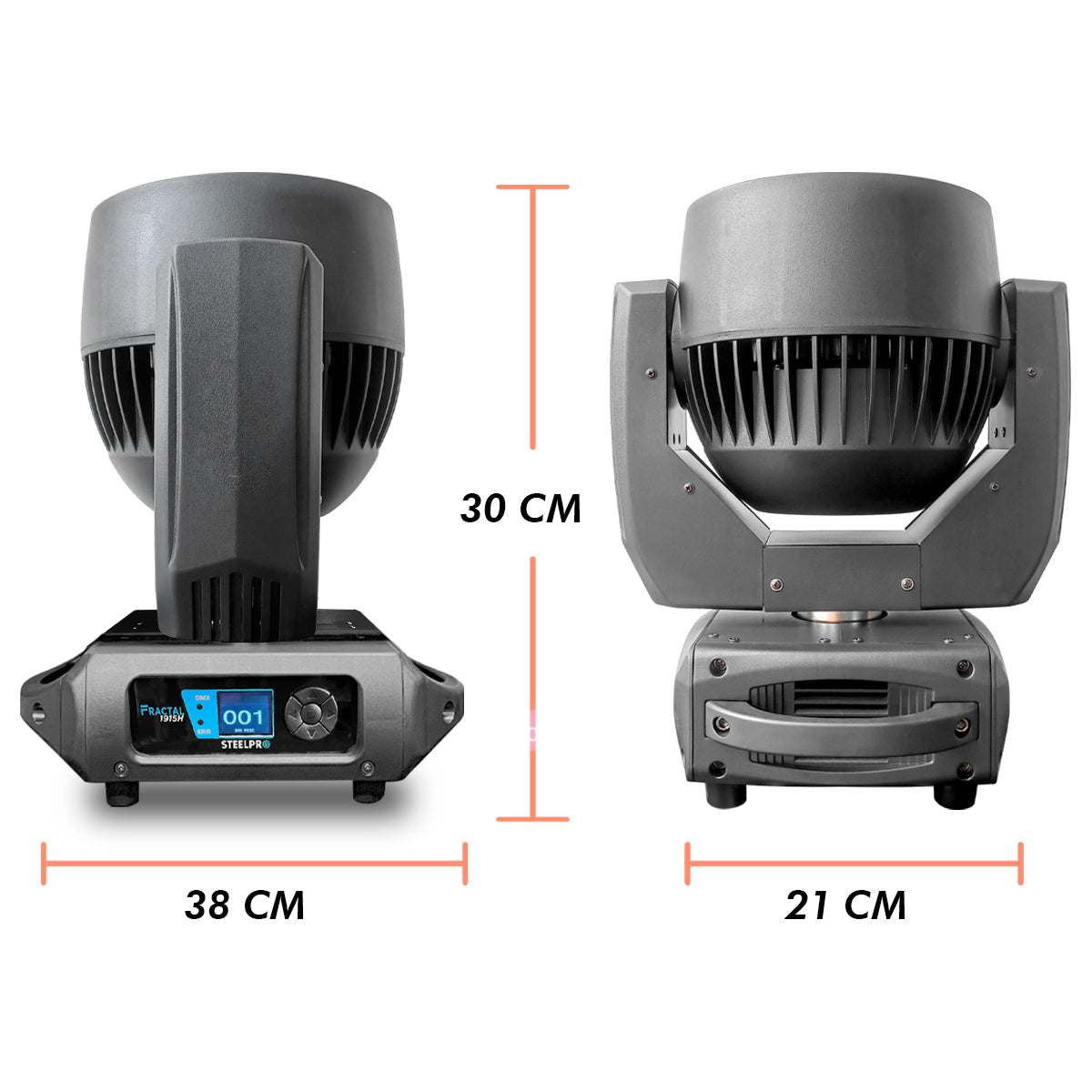 FRACTAL-1915H Set de 2 Cabezas Robóticas Wash RGBW 19x15W + Aro SMD Zoom Case Steelpro
