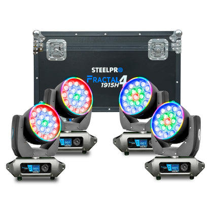 FRACTAL-1915H4 Set de 4 Cabezas Robóticas Wash RGBW 19x15W + Aro SMD Zoom Case Steelpro