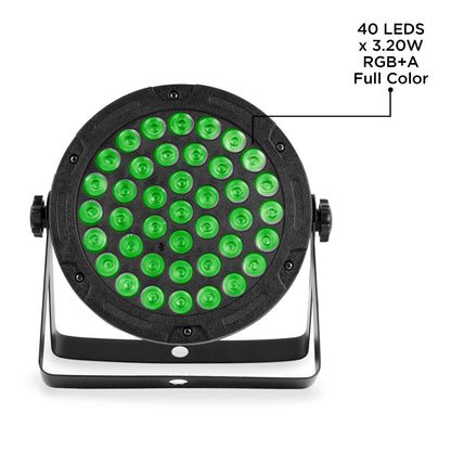 Cañón Wash 404-MPR RGB + Ámbar Full Color - 40 Leds x 3.20 Watts con 7 Canales DMX, Dimmer, Estrobo y Modos Audiorítmico / Automático (Compacto 0.90 Kg - 21.5 x 9 x 22.5 cm)