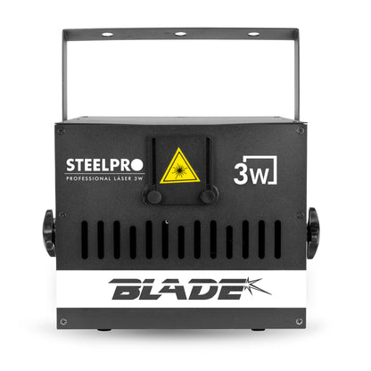 Láser Profesional Steelpro Blade-3W RGB 3000mW - 18 Canales DMX, Figuras 2D y Efecto Multipuntos - Sistema de Iluminación para DJ y Discoteca con Modos DMX, Automático, Audiorítmico y Maestro/Esclavo