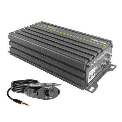 Steelpro NanoFx 2000x1 Micro Amplificador High-End Car Audio Monoblock Clase D 2000w Max 900w Rms A 1 Ohm FQ 30 - 80 Hz Eficiencia Thd menor a 0.1% Crossover Lpf Control Sub Acustico Rude Boost Estable 1 Ohm Chip IRS2092 MOSFET 4227