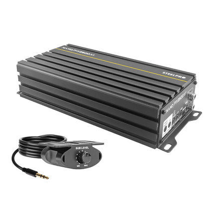 Steelpro NanoFX 2500X1 Micro Amplificador High-End Car Audio Monoblock Clase D 2500W Max 1200W RMS a 1 Ohm FQ 30-80 Hz THD Menor a 0.1% Crossover LPF Control Subacústico Rude Boost Estable 1 Ohm Chip IRS2092 MOSFET 4227
