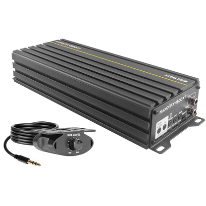 Steelpro NanoFX 4500X1 Micro Amplificador High-End Car Audio Monoblock Clase D 4500W Max 2000W RMS a 1 Ohm FQ 30-80 Hz THD Menor a 0.1% Crossover LPF Control Subacústico Rude Boost Estable 1 Ohm Chip IRS2092 MOSFET 4227