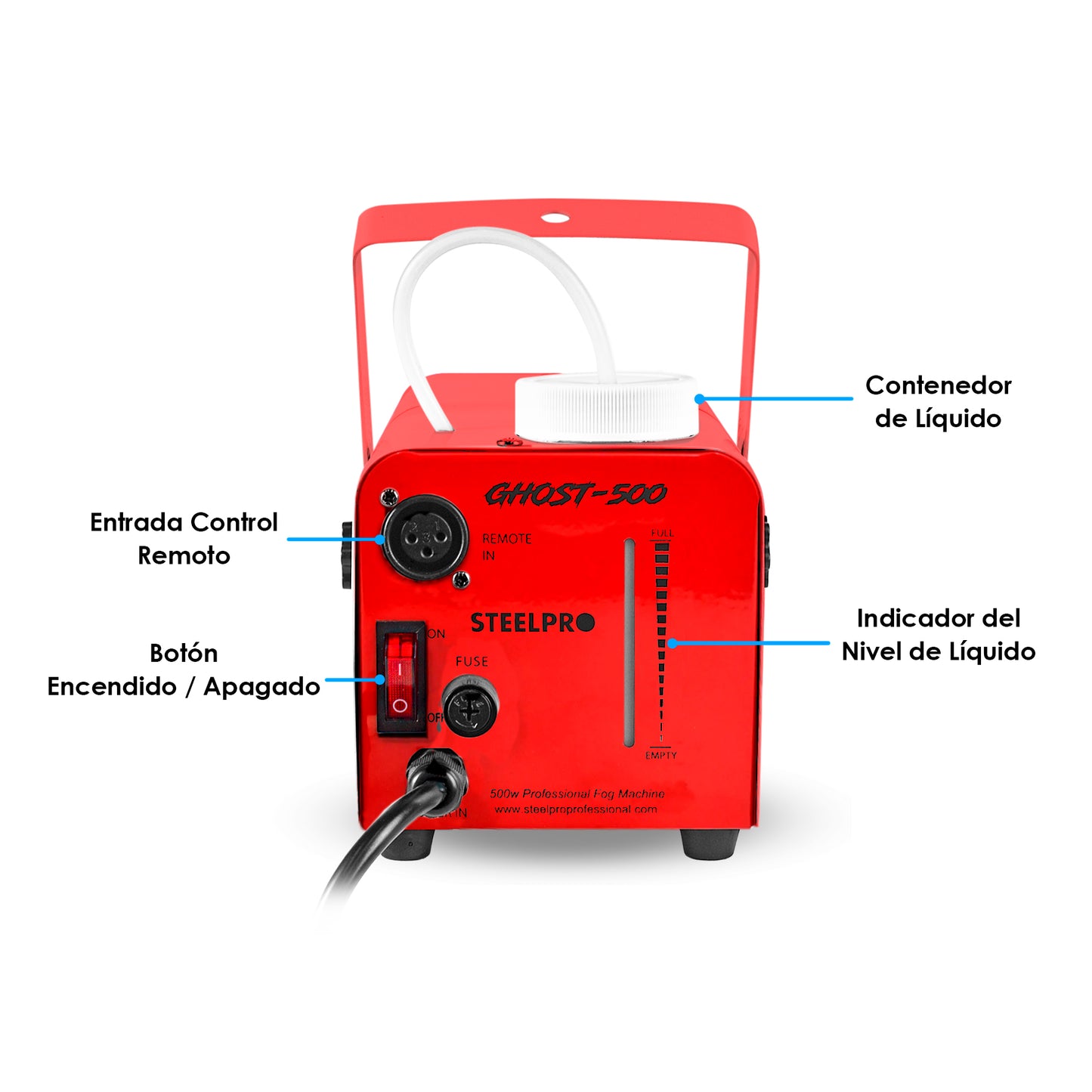 Maquina De Humo 500w Alambrica/inalambrica C/leds Steelpro Color Rojo
