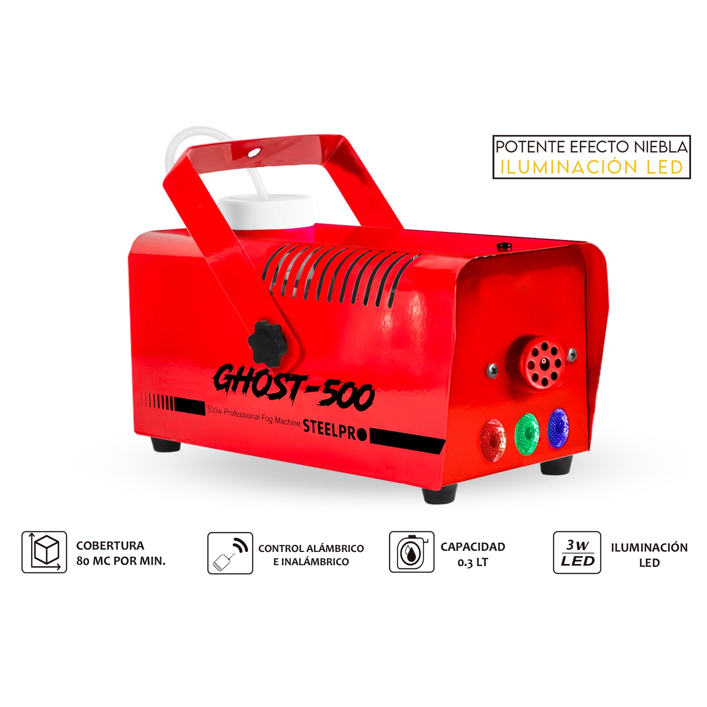 Maquina De Humo 500w Alambrica/inalambrica C/leds Steelpro Color Rojo
