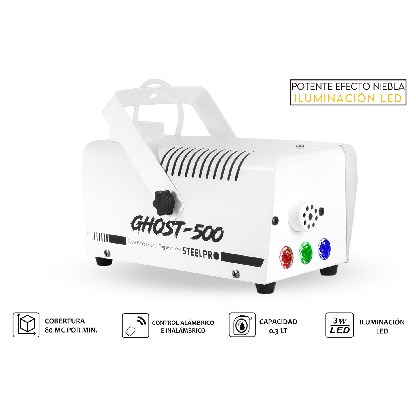 Maquina De Humo 500w Alambrica/inalambrica C/leds Steelpro Color Blanco