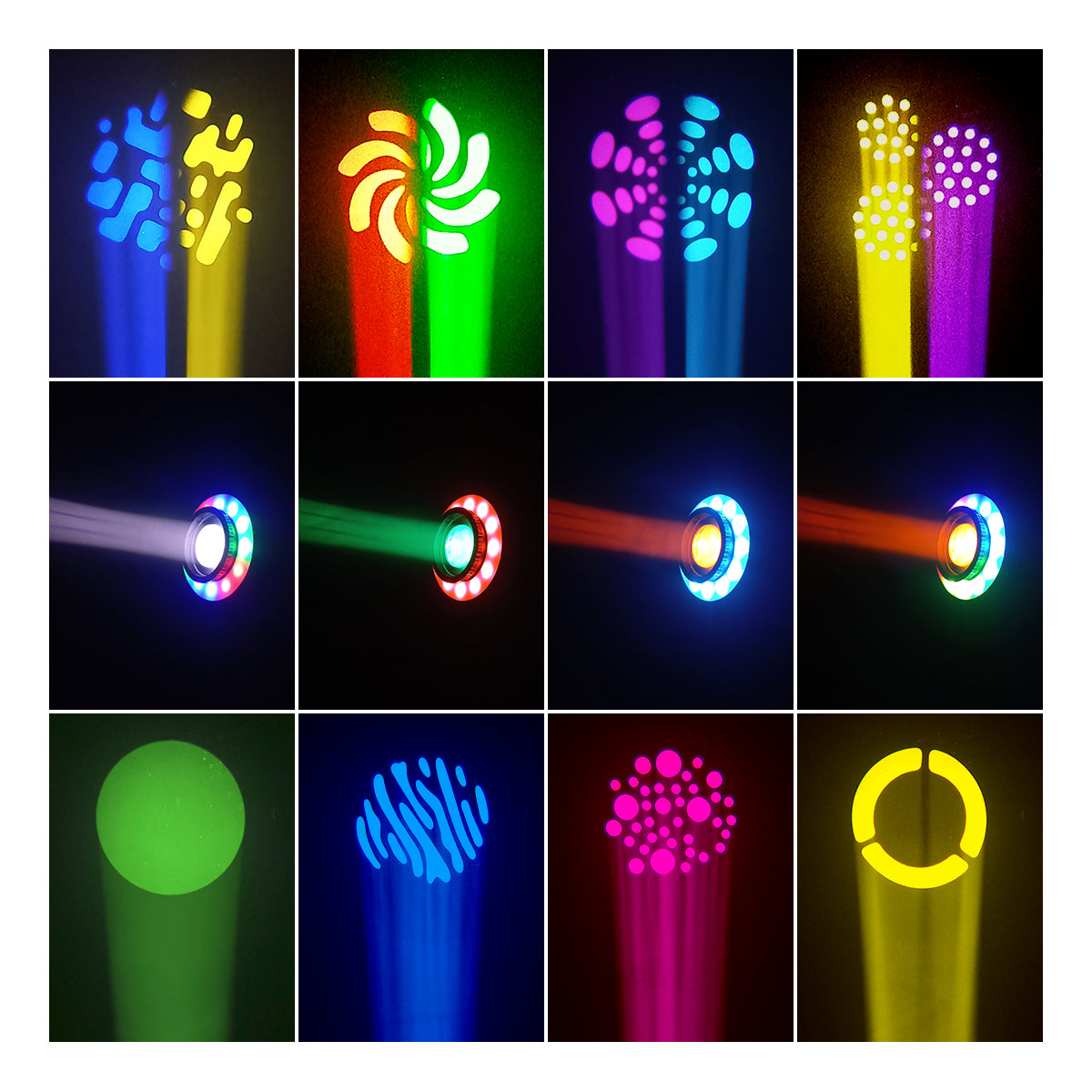 GOBOS-90H Cabeza Móvil Gobo LED 90W DMX 9/11 Canales 7 Gobos 8 Colores Aro LED SMD Automático Audiorítmico Maestro Esclavo Iluminación Profesional DJ Eventos Steelpro