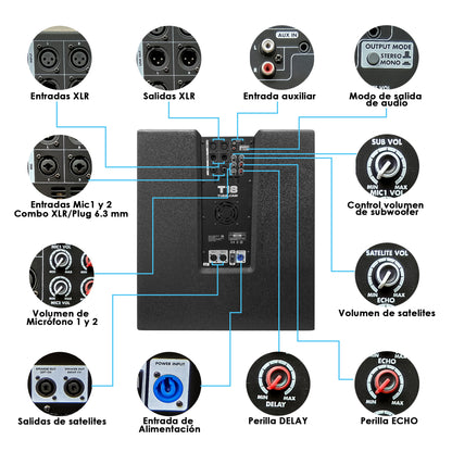 Subwoofer Profesional 3 Vías Tubalcain 18 Steelpro 1600w Color Negro