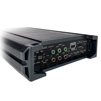 Amplificador Nano 4.1000 4 Canales Steelpro , para Bocinas/Medios Rangos , Full Range 4/2 Ohms Estable, Alto Rendimiento Open SHOW Crossover HPF/LPF/ FULL, Modo Bridge para bajos / Bass Boost 6dB