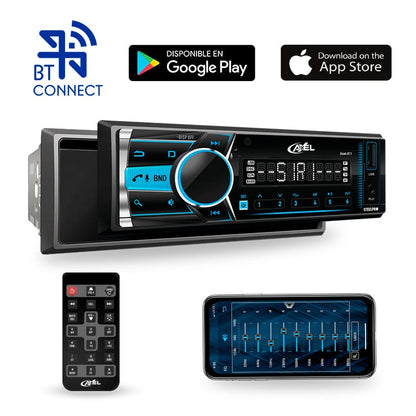 Autoestéreo Bluetooth Caratula Desmontable 1 DIN Axel / USB / Radio FM / RCA x4 / Ecualización desde la APP / Llamada por Voz - Steelpro