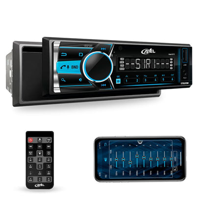 Autoestéreo Bluetooth Caratula Desmontable 1 DIN Axel / USB / Radio FM / RCA x4 / Ecualización desde la APP / Llamada por Voz - Steelpro
