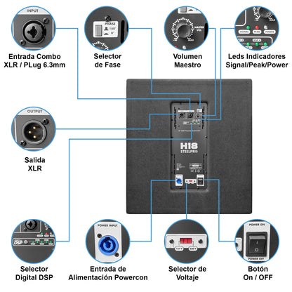 Bajo Amplificado Steelpro Hercules 18 DSP Integrado 400W RMS / 800W MAX