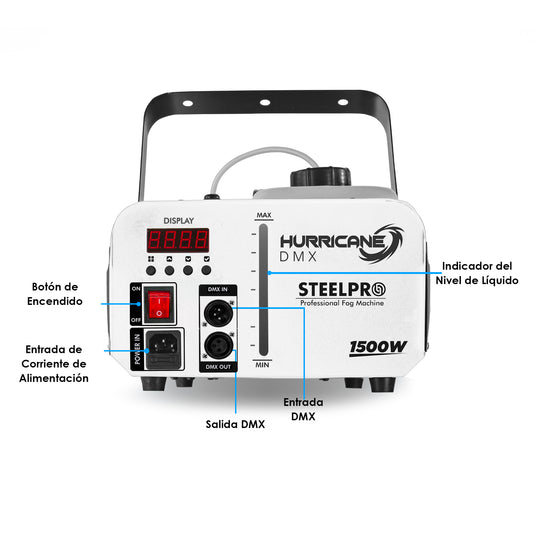 Maquina De Humo 1500w Control Inalámbrico Steelpro Hurricane Color Negro