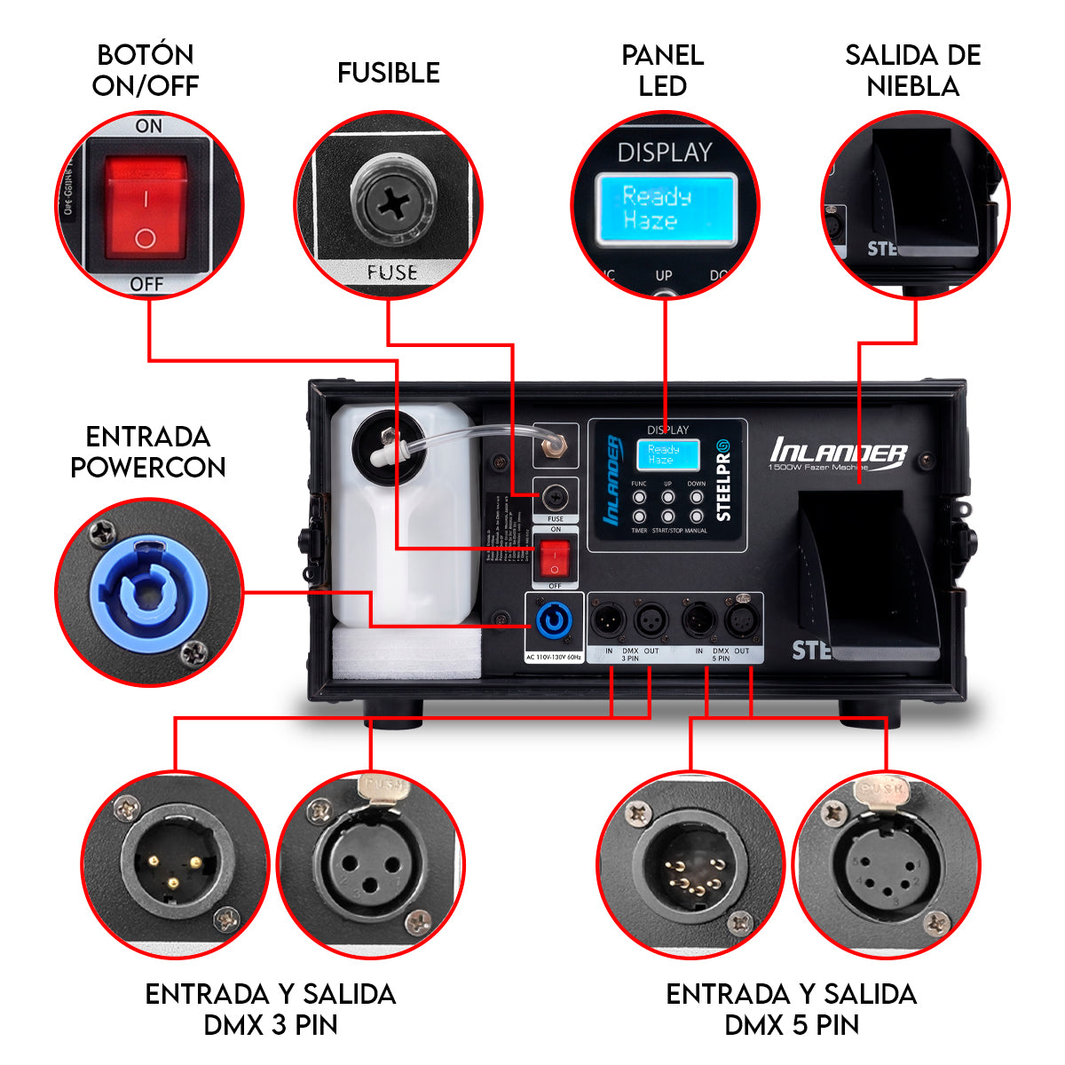 INLANDER Máquina Profesional De Humo Tipo Fazer Dmx 1500w Steelpro