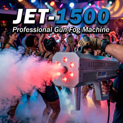 JET-500 Máquina Profesional De Humo Tipo Pistola Efecto Jet Fog 1500w Con Leds Steelpro