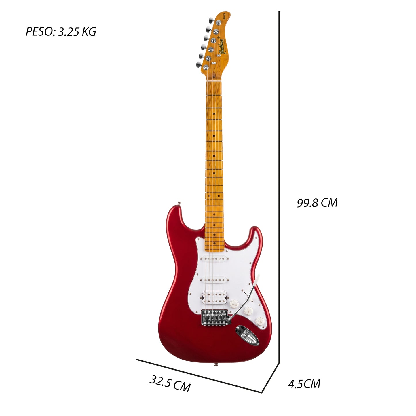 JMB101 Apple Candy Kit Guitarra Eléctrica Metal Red Con Amplificador 20W y Cable Para Diestros Jethro Master Built