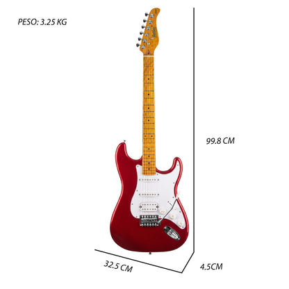 JMB101 Apple Candy Kit Guitarra Eléctrica Metal Red Con Amplificador 20W y Cable Para Diestros Jethro Master Built