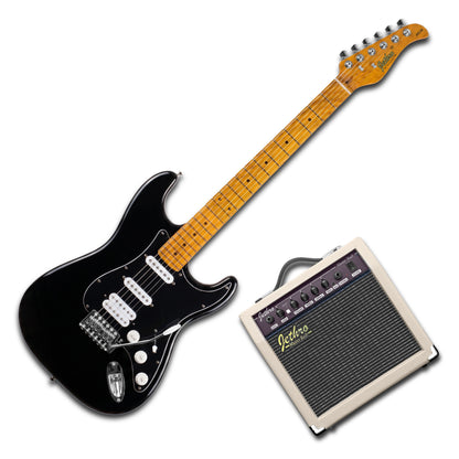 JMB102 Darkstar Kit Guitarra Eléctrica Shiny Black Con Amplificador 20W y Cable Para Diestros Jethro Master Built