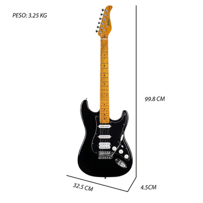JMB102 Darkstar Kit Guitarra Eléctrica Shiny Black Con Amplificador 20W y Cable Para Diestros Jethro Master Built