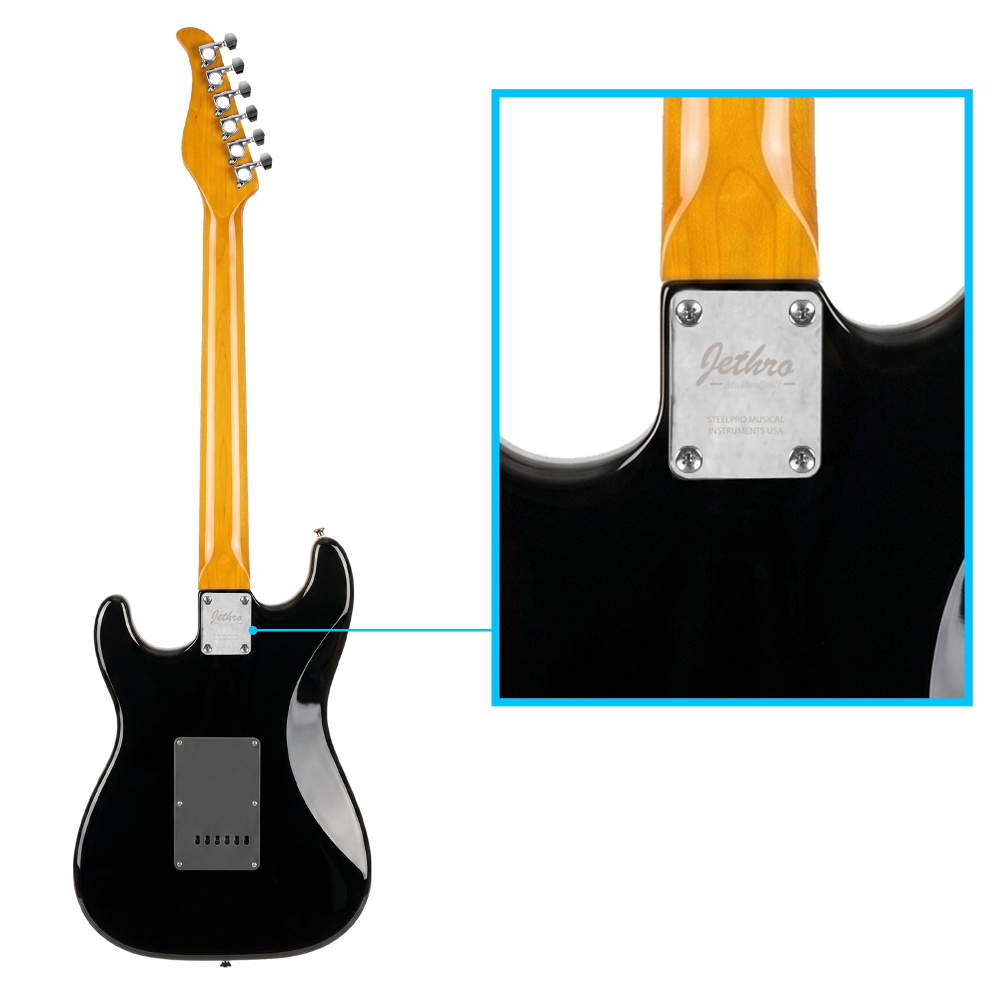 JMB102 Darkstar Kit Guitarra Eléctrica Shiny Black Con Amplificador 20W y Cable Para Diestros Jethro Master Built
