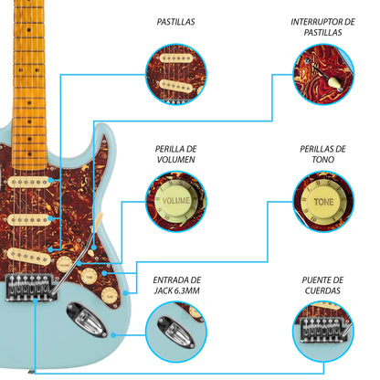 JMB103 The Viper Kit Guitarra Eléctrica Beachside Con Amplificador 20W y Cable Para Diestros Jethro Master Built