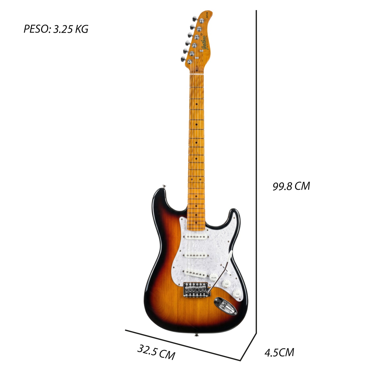 JMB104 Vintage Classic Kit Guitarra Eléctrica 2 Tone Sunburst Con Amplificador 20W y Cable Para Diestros Jethro Master Built