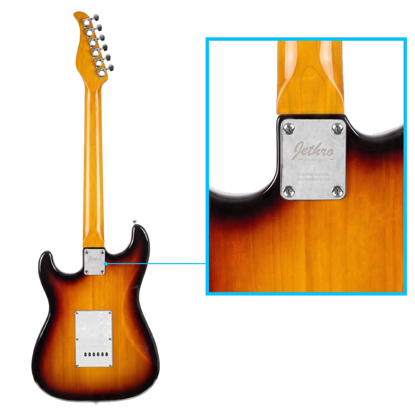 JMB104 Vintage Classic Kit Guitarra Eléctrica 2 Tone Sunburst Con Amplificador 20W y Cable Para Diestros Jethro Master Built