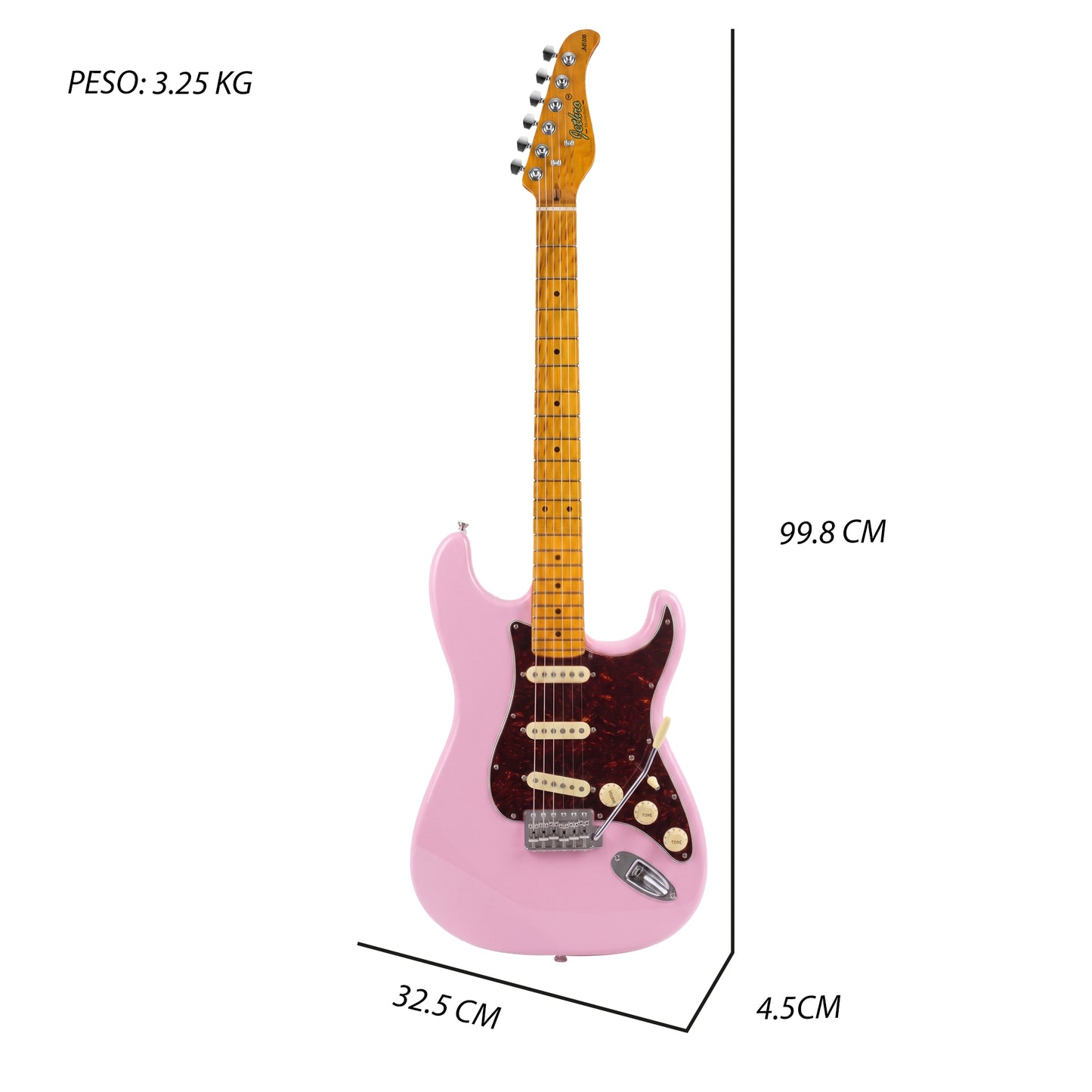 JMB105 Rosefire Kit Guitarra Eléctrica Baby Pink Con Amplificador 20W y Cable Para Diestros Jethro Master Built