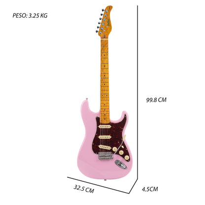 JMB105 Rosefire Kit Guitarra Eléctrica Baby Pink Con Amplificador 20W y Cable Para Diestros Jethro Master Built