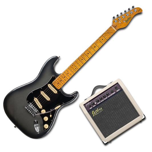 JMB106 Phantom Kit Guitarra Eléctrica Silver Con Amplificador 20W y Cable Para Diestros Jethro Master Built