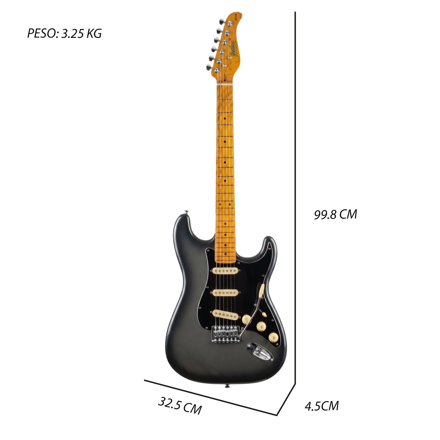 JMB106 Phantom Kit Guitarra Eléctrica Silver Con Amplificador 20W y Cable Para Diestros Jethro Master Built
