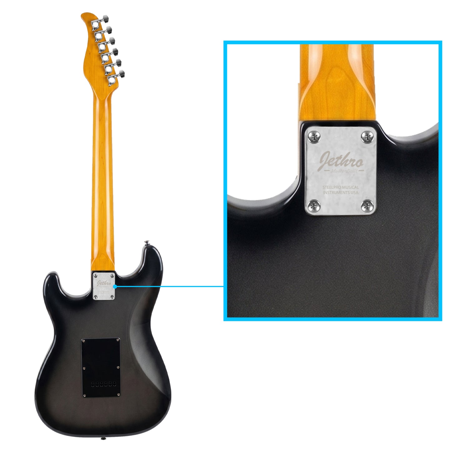 JMB106 Phantom Kit Guitarra Eléctrica Silver Con Amplificador 20W y Cable Para Diestros Jethro Master Built