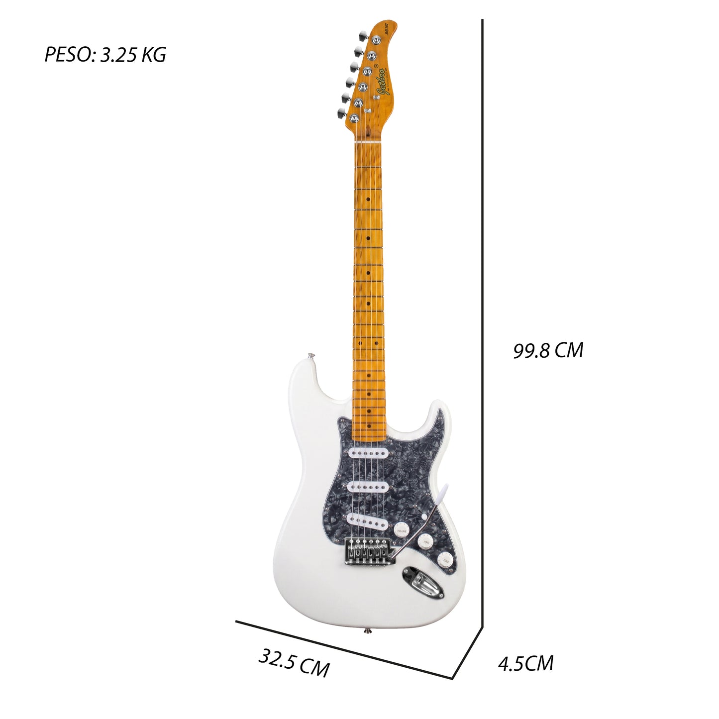 JMB107 Moonlight Kit Guitarra Eléctrica White Con Amplificador 20W y Cable Para Diestros Jethro Master Built