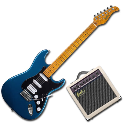 JMB108 Steel Tempest Kit Guitarra Eléctrica Metal Blue Con Amplificador 20W y Cable Para Diestros Jethro Master Built