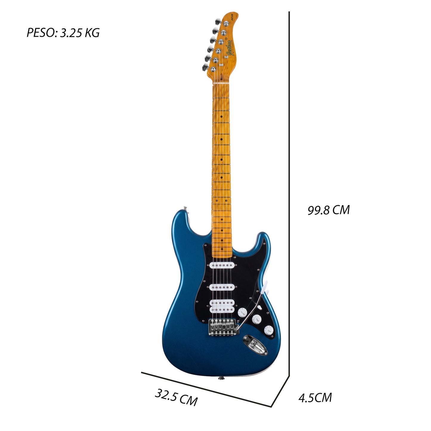 JMB108 Steel Tempest Kit Guitarra Eléctrica Metal Blue Con Amplificador 20W y Cable Para Diestros Jethro Master Built