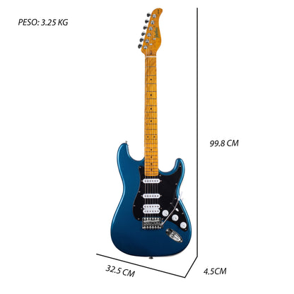 JMB108 Steel Tempest Kit Guitarra Eléctrica Metal Blue Con Amplificador 20W y Cable Para Diestros Jethro Master Built
