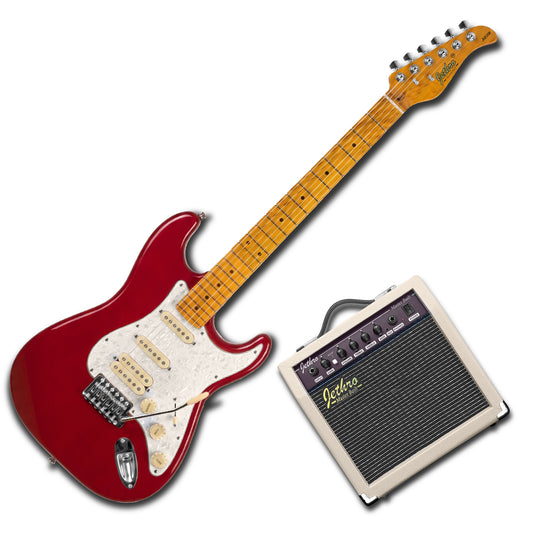 JMB109 Dragon's Heart Kit Guitarra Eléctrica Fiesta Red Con Amplificador 20W y Cable Para Diestros Jethro Master Built
