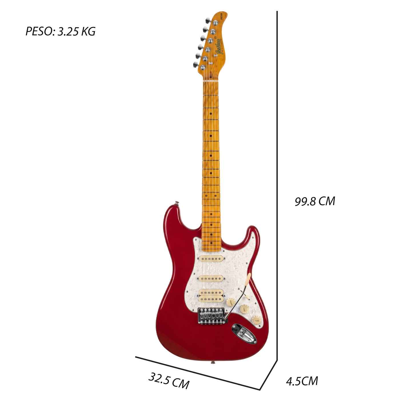 JMB109 Dragon's Heart Kit Guitarra Eléctrica Fiesta Red Con Amplificador 20W y Cable Para Diestros Jethro Master Built
