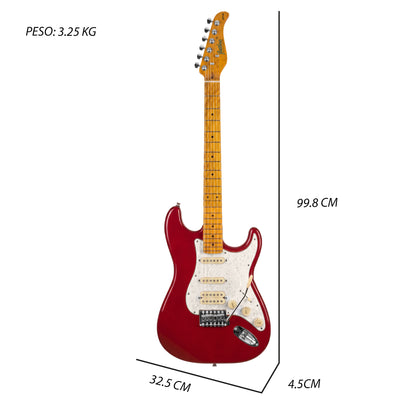 JMB109 Dragon's Heart Kit Guitarra Eléctrica Fiesta Red Con Amplificador 20W y Cable Para Diestros Jethro Master Built