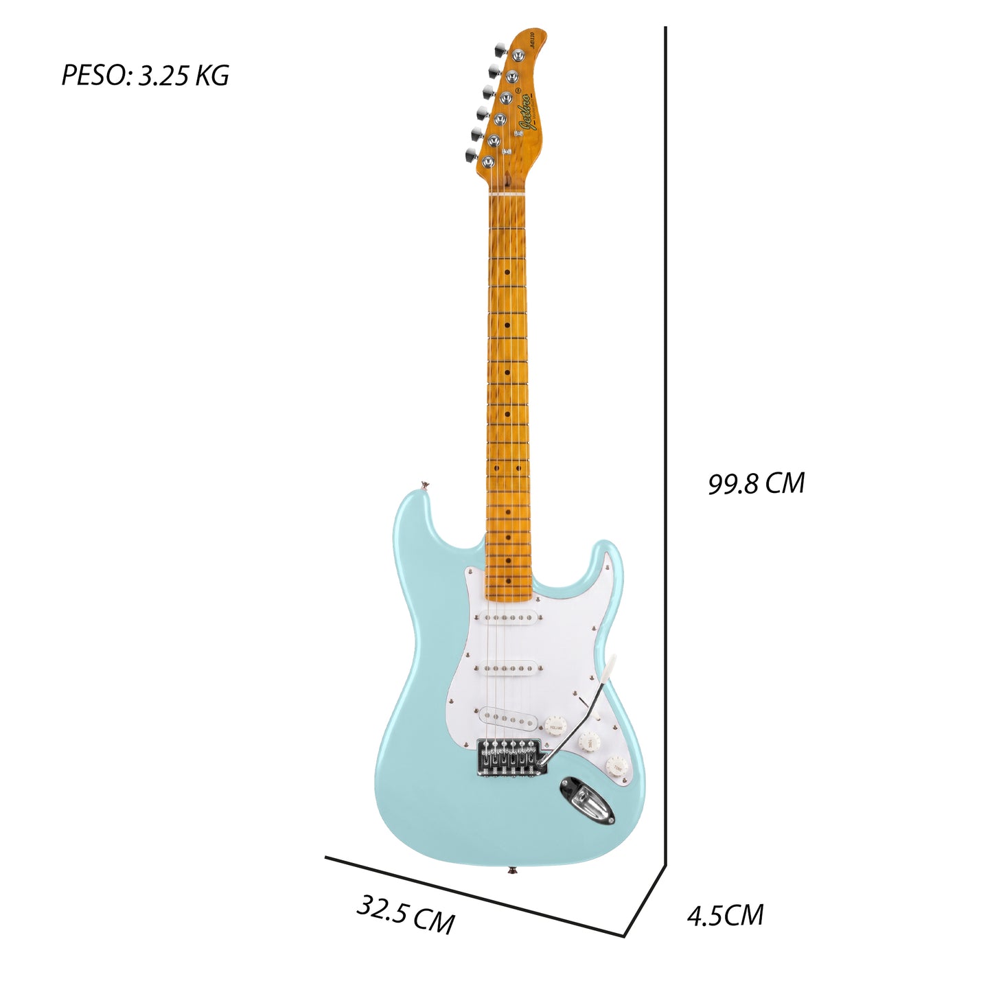 JMB110 Baby Blue Kit Guitarra Eléctrica Soft Blue Con Amplificador 20W y Cable Para Diestros Jethro Master Built