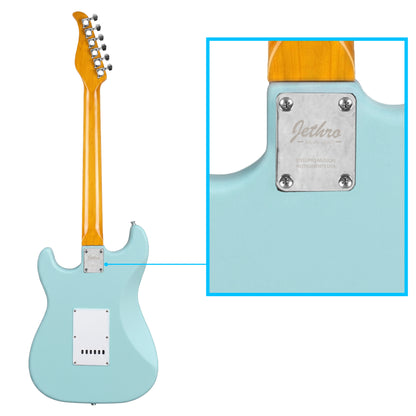 JMB110 Baby Blue Kit Guitarra Eléctrica Soft Blue Con Amplificador 20W y Cable Para Diestros Jethro Master Built