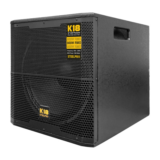 K18 Subwoofer Profesional de 18" Amplificado Dsp 900w Rms Steelpro