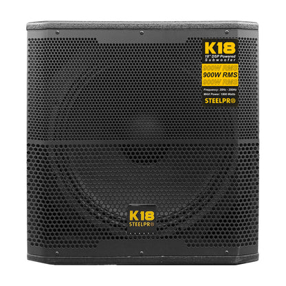K18 Subwoofer Profesional de 18" Amplificado Dsp 900w Rms Steelpro