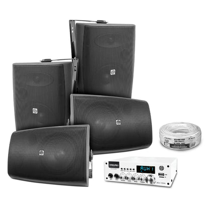 AB125-W80X4-KB Kit Amplificador 500W con 4 Bocinas 8" Negras Casa Negocio Steelpro