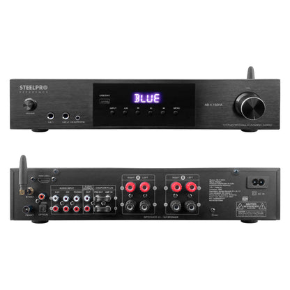 AB150-80X4-KW Kit Amplificador 600W con 4 Bocinas 8" Blancas Casa Negocio Steelpro