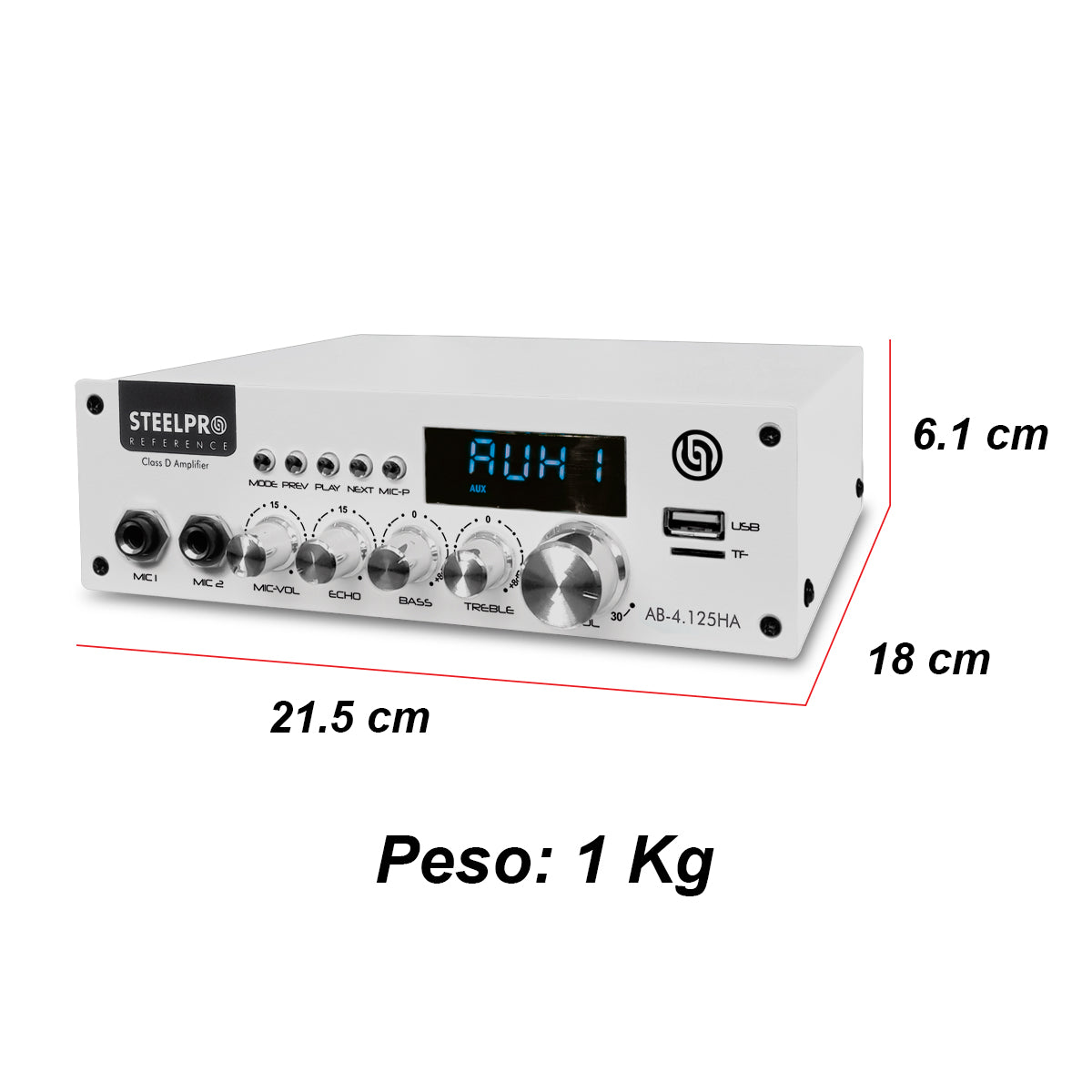 AB125-W80X4-KW Kit Amplificador 500W con 4 Bocinas 8" Blancas Casa Negocio Steelpro