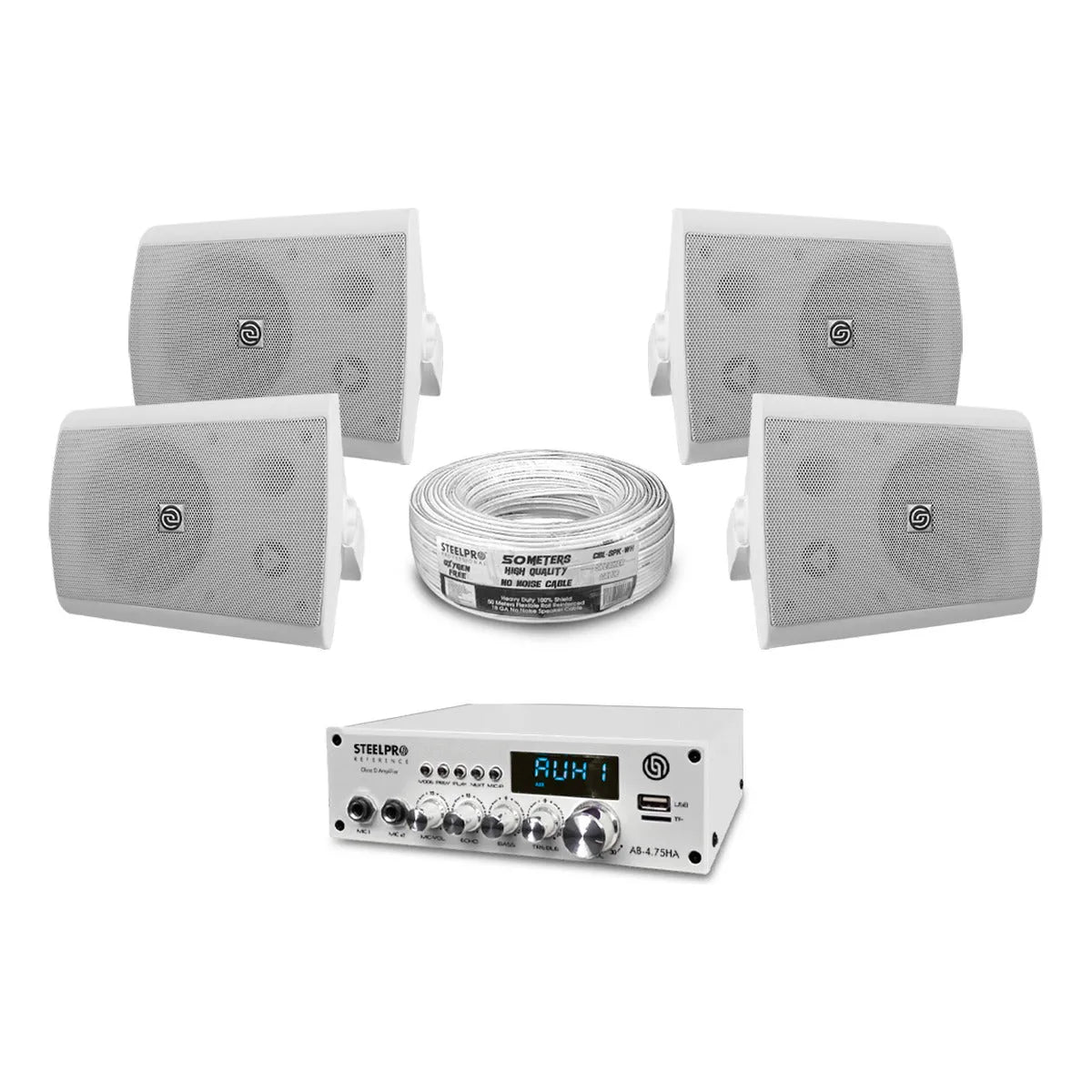 Kit Amplificador Bt 300w 4 Bafles Ambiental 5.2 By Steelpro