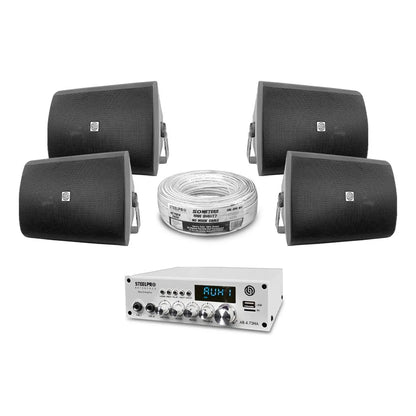 Kit Amplificador Bt 300w 4 Bafles Ambiental 5.2 By Steelpro