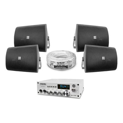 Kit Amplificador Bt 300w 4 Bafles Ambiental 6.5 By Steelpro