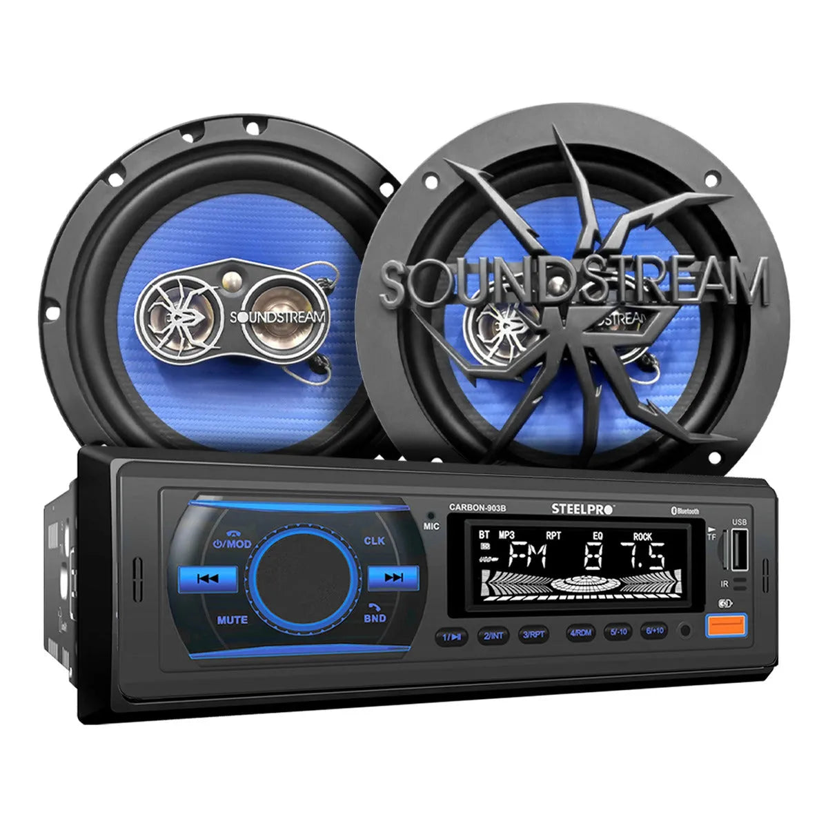 Kit Autoestereo Steelpro Bluetooth + Bocinas 6.5 Soundstream